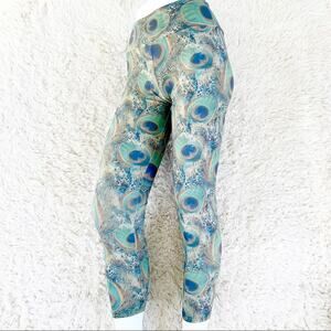 AUTOMATIC Peacock Print Leggings Green & Gold High Waist Tights size XS